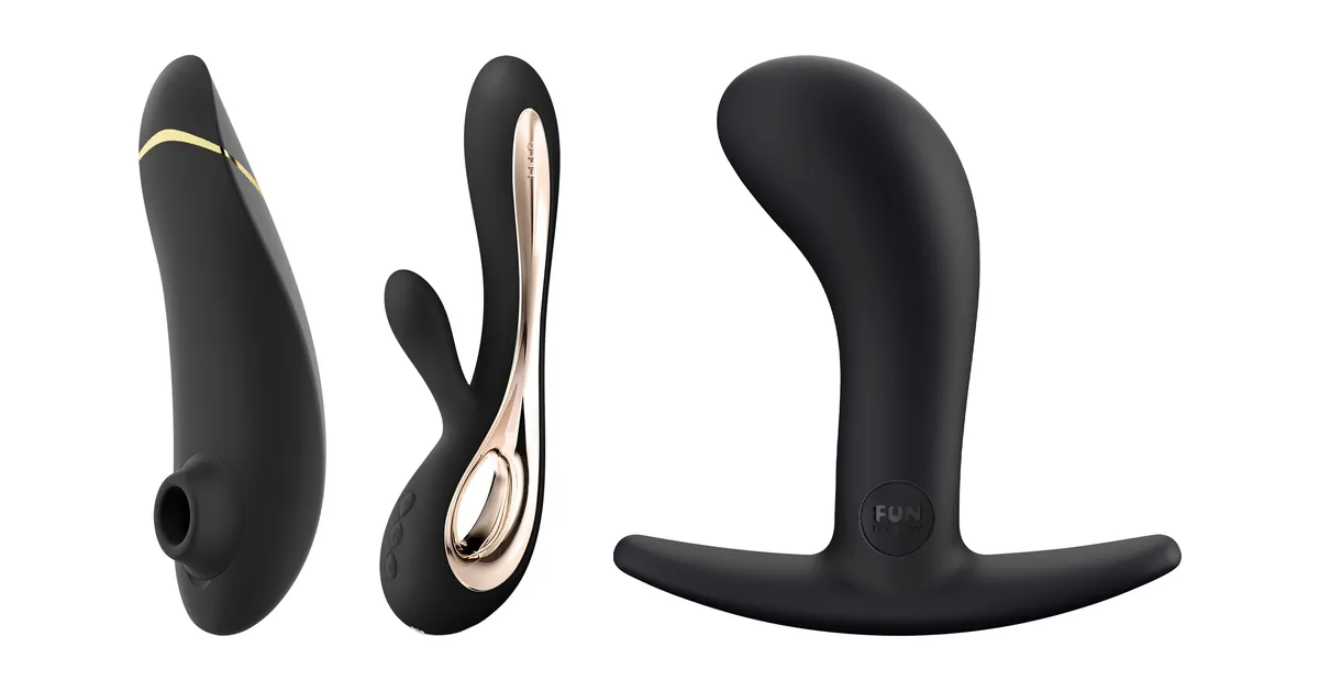 Sammenligning af sexlegetøj: Womanizer Premium 2, LELO Soraya 2 og Fun Factory Bootie Medium som produktfotos