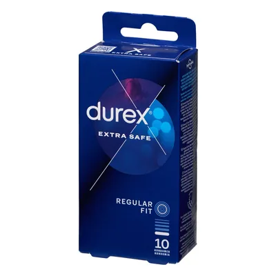 Kondomer test: Durex Extra Safe kondomer 10 stk på hvid baggrund