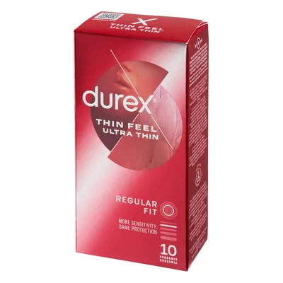 Kondomer test: Durex Feel Ultra Thin kondomer 10 stk på hvid baggrund