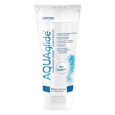 Glidecreme sammenligning: Joydivision Aquaglide glidecreme 200 ml på hvid baggrund